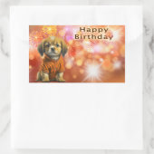 誕生日おめでとう！子犬と花火 長方形シール (バッグ)