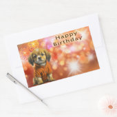誕生日おめでとう！子犬と花火 長方形シール (封筒)