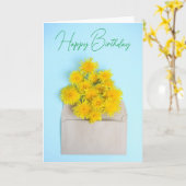 誕生日おめでとう | 封筒に入った蒲公英 カード (黄色い花)