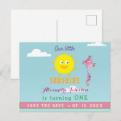 誕生日おめでとう! 小さな太陽の1歳の誕生日 案内ポストカード (正面/裏面)