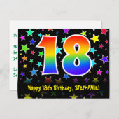 誕生日おめでとう!楽しいスター柄、虹の18、名前入り ポストカード (正面/裏面)
