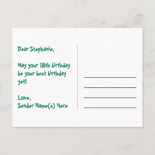 誕生日おめでとう!楽しいスター柄、虹の18、名前入り ポストカード (裏面)