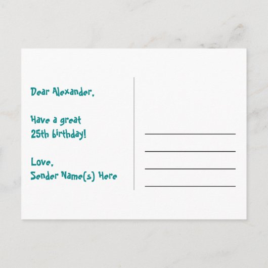 誕生日おめでとう -楽しい花火柄＋レインボー２５ ポストカード (裏面)