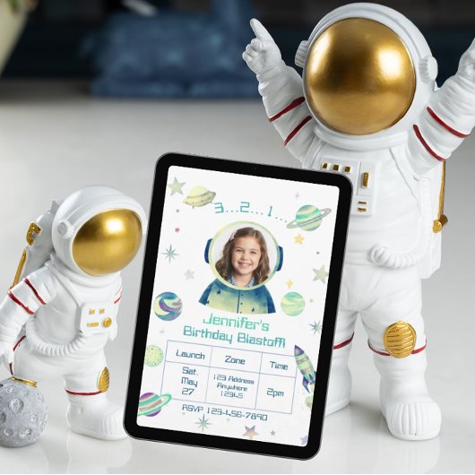誕生日おめでとう 水彩宇宙の絵入りデザイン 招待状