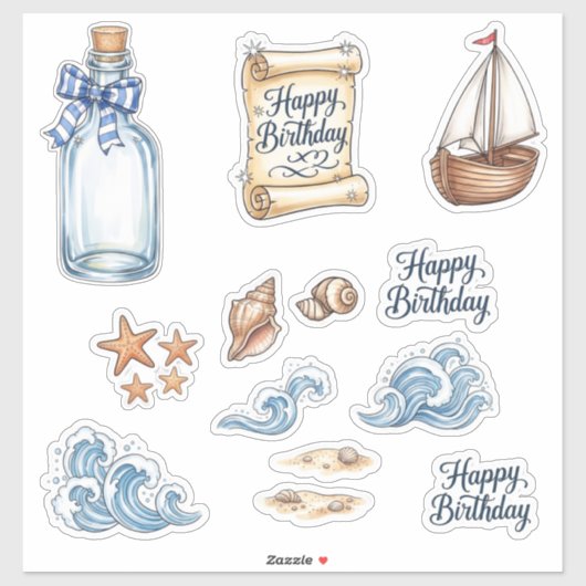 誕生日おめでとう 海のステッカーシート シール (シート)