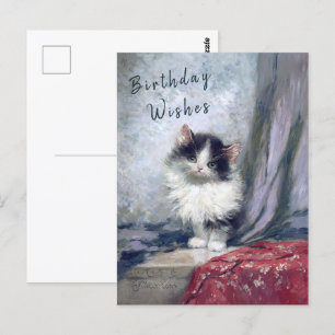誕生日おめでとう 猫 オイル ペイント 赤 グレー ポストカード