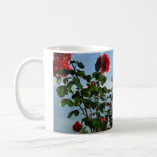 誕生日おめでとう 赤いバラの写真 名前入り コーヒーマグカップ (左)