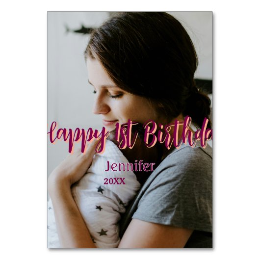 誕生日おめでとう 赤ちゃん 1歳 誕生日 赤 オレンジ テーブルナンバー (正面)