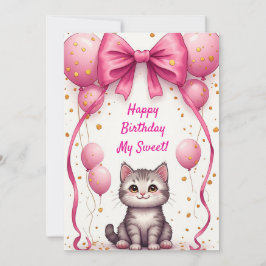 誕生日おめでとう🎀 風船を持ったかわいい猫