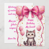 誕生日おめでとう🎀 風船を持ったかわいい猫 (正面/裏面)