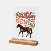 誕生日おめでとう 馬 花 デザイン 10 アクリルサイン (傾斜)