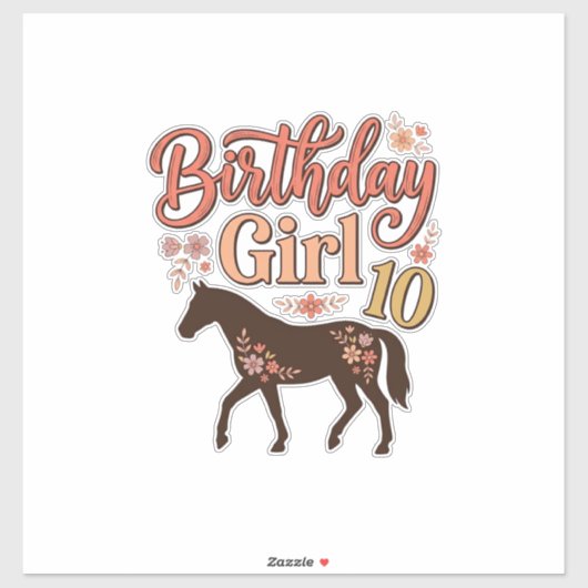 誕生日おめでとう 馬 10頭 花柄 ベクター デザイン_1 シール (シート)