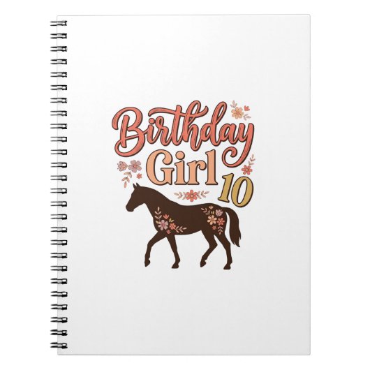 誕生日おめでとう 馬 10頭 花柄 ベクター デザイン_1 ノートブック (正面)