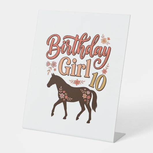 誕生日おめでとう 馬 10頭 花柄 ベクター デザイン_1 台座サイン (正面)