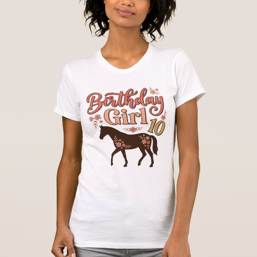 誕生日おめでとう 馬 10頭 花柄 ベクター デザイン_1 Tシャツ (正面)