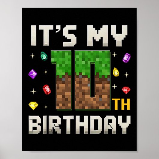 誕生日おめでとう！10歳の誕生日 ゲーム好き男子 ピクセルアート ポスター (正面)