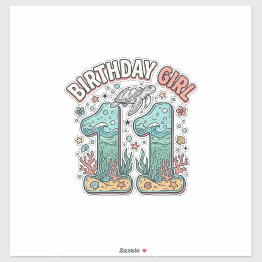 誕生日おめでとう 11  ウミガメ 海 パーティーデザイン_1 シール (シート)