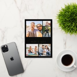 誕生日おめでとう 5枚の写真コラージュ ブラック 箔グリーティングカード