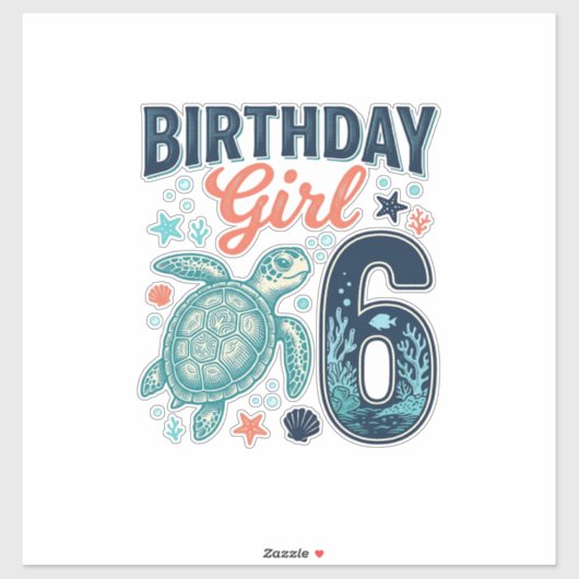 誕生日おめでとう 6 ウミガメ ベクター デザイン_1 シール (シート)