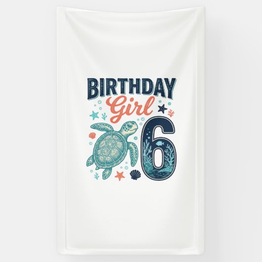 誕生日おめでとう 6 ウミガメ ベクター デザイン_1 横断幕 (縦)