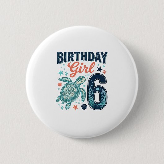 誕生日おめでとう 6 ウミガメ ベクター デザイン_1 缶バッジ (正面)