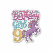 誕生日おめでとう 9 ユニコーン ビンテージ風彫刻デザイン_1 シール (正面)