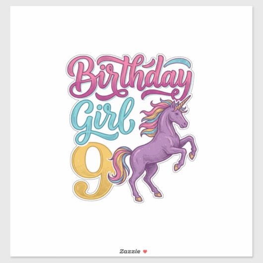 誕生日おめでとう 9 ユニコーン ビンテージ風彫刻デザイン_1 シール (シート)