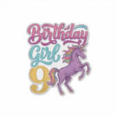 誕生日おめでとう 9 ユニコーン ビンテージ風彫刻デザイン_1 シール (正面)