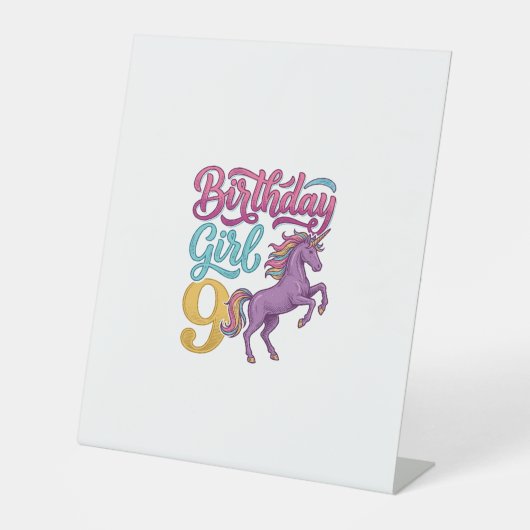 誕生日おめでとう 9 ユニコーン ビンテージ風彫刻デザイン_1 台座サイン (正面)