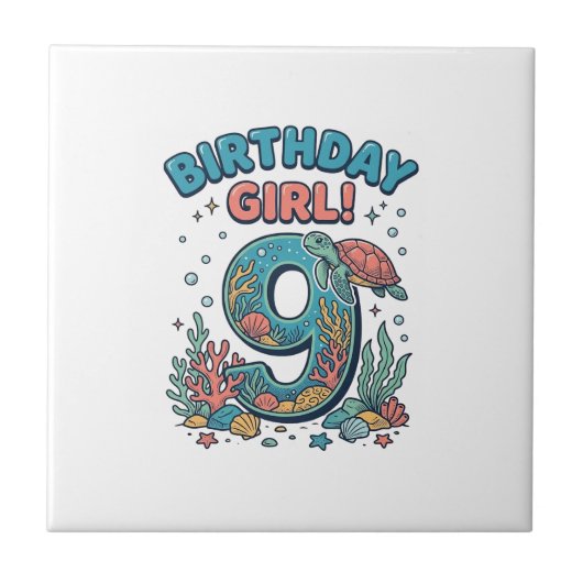 誕生日おめでとう 9 海ガメ ベクターデザイン_1 タイル (正面)