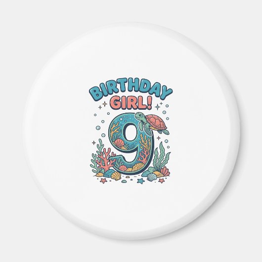 誕生日おめでとう 9 海ガメ ベクターデザイン_1 マグネット (正面)