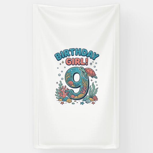 誕生日おめでとう 9 海ガメ ベクターデザイン_1 横断幕 (縦)