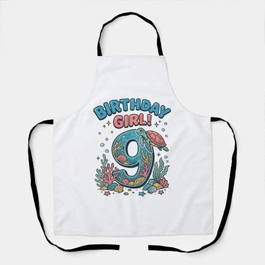 誕生日おめでとう 9 海ガメ ベクター デザイン_1 エプロン (正面)