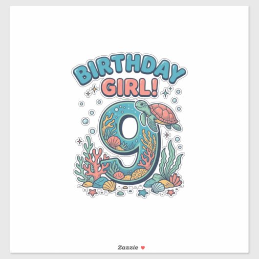 誕生日おめでとう 9 海ガメ ベクター デザイン_1 シール (シート)