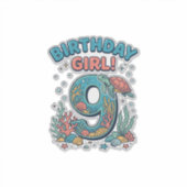 誕生日おめでとう 9 海ガメ ベクター デザイン_1 シール (正面)