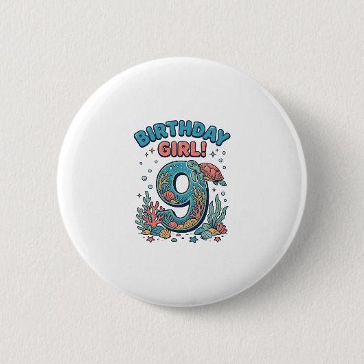 誕生日おめでとう 9 海ガメ ベクター デザイン_1 缶バッジ (正面)