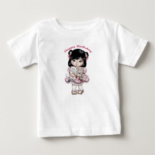 誕生日おめでとうTシャツ 赤ちゃん 女の子 ベビーTシャツ (正面)