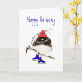 誕生日おもしろいからスケートで滑るシック、かわいいスポーツバード カード (黄色い花)