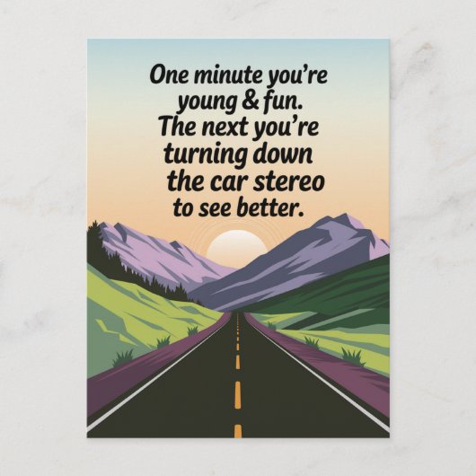 誕生日おもしろいが年を取って車を降りる ポストカード (正面)
