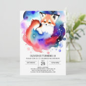 誕生日おもしろいと水彩キツネ 招待状 (スタンド正面)