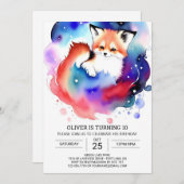 誕生日おもしろいと水彩キツネ 招待状 (正面/裏面)