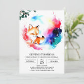 誕生日おもしろいと水彩キツネ 招待状 (スタンド正面)