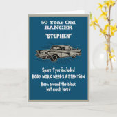 誕生日おもしろいのジョーク古いヴィンテージカープンを取得 カード (黄色い花)