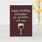 誕生日おもしろいの年齢がワインで良くなる カード (黄色い花)