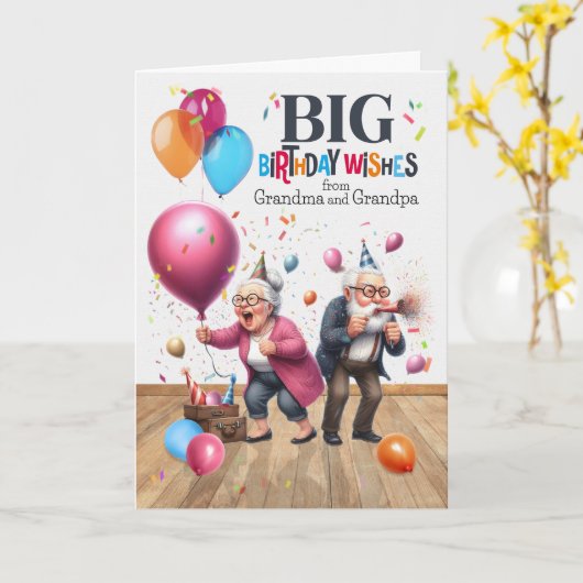 誕生日おもしろいオールド祖母とグランドパビッグウィッシュ カード (黄色い花)