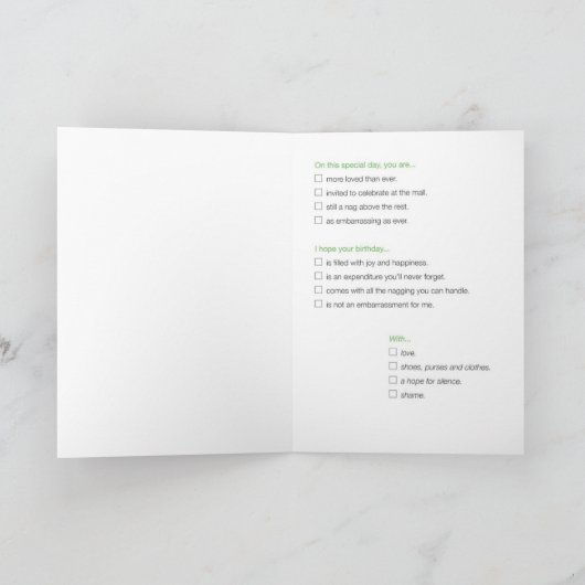 誕生日おもしろいカードから母へ カード (内部)