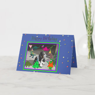 誕生日おもしろいカードと恐竜&バセットハウンド カード