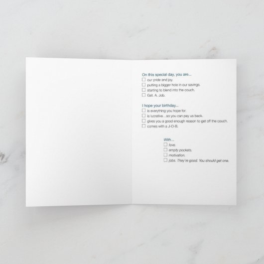 誕生日おもしろいカードを息子へ カード (内部)