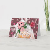 誕生日おもしろいカードジェントンピグ付バラ カード (正面)