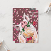 誕生日おもしろいカードロマンチックな紳士ブタ カード (正面/裏面インサイチュ)